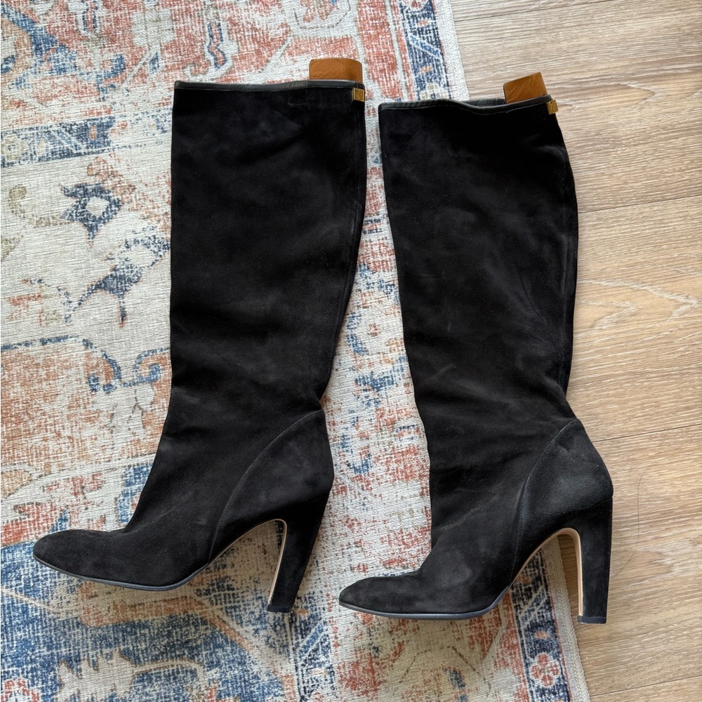 Stuart Weitzman Black Suede Heeled Boots
